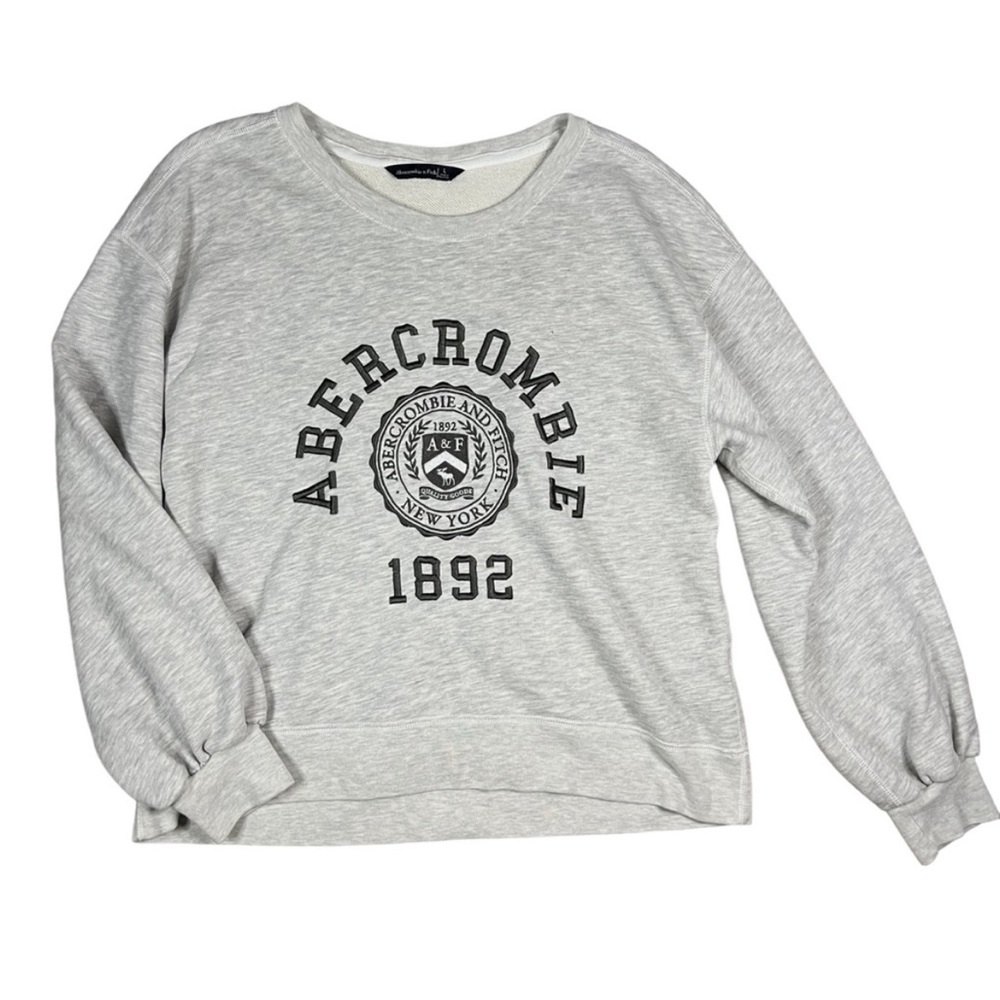Abercrombie & Fitch Large Gray Logo Crew Neck Pullover Sweatshirt